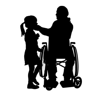 Adam kızı ile tekerlekli sandalyede.