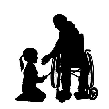 Adam kızı ile tekerlekli sandalyede.