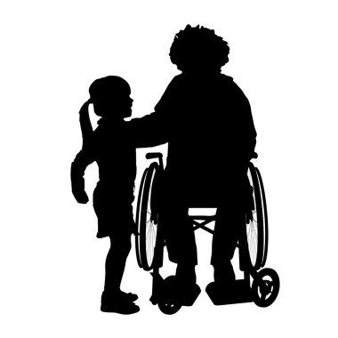 Adam kızı ile tekerlekli sandalyede.