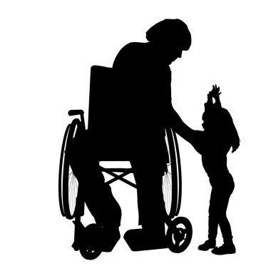 Adam kızı ile tekerlekli sandalyede.