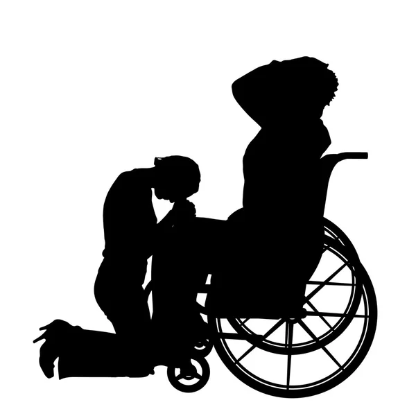 Hombre en silla de ruedas con chica . — Vector de stock