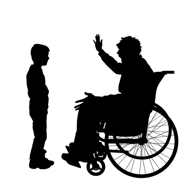 Man  in wheelchair with  son. — Stock Vector