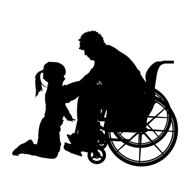 Homme en fauteuil roulant avec fille . — Image vectorielle