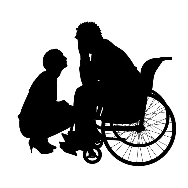 Man in wheelchair with girl. — Stock Vector