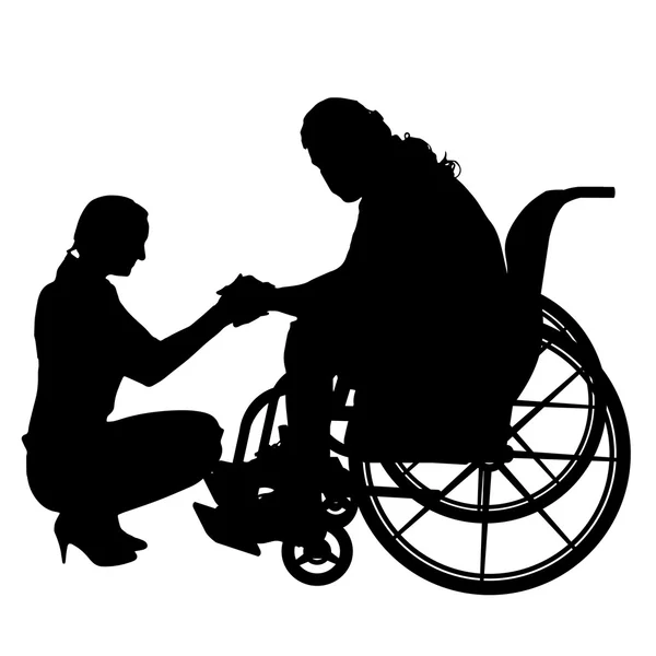 Man in wheelchair with girl. — Stock Vector