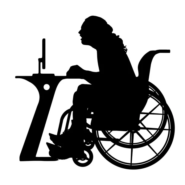 Man in wheelchair works with computer — Stock Vector