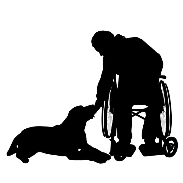 Homme en fauteuil roulant avec chien . — Image vectorielle