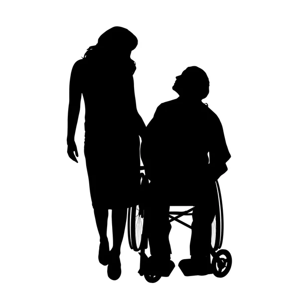Muž na invalidním vozíku s holkou. — Stockový vektor