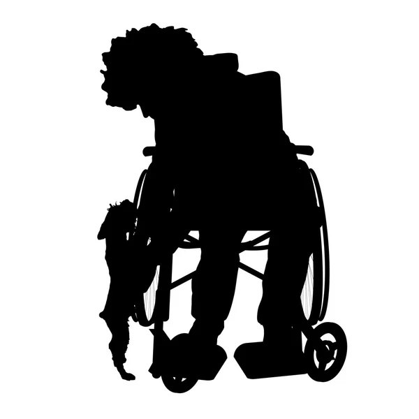 Homme en fauteuil roulant avec chien . — Image vectorielle