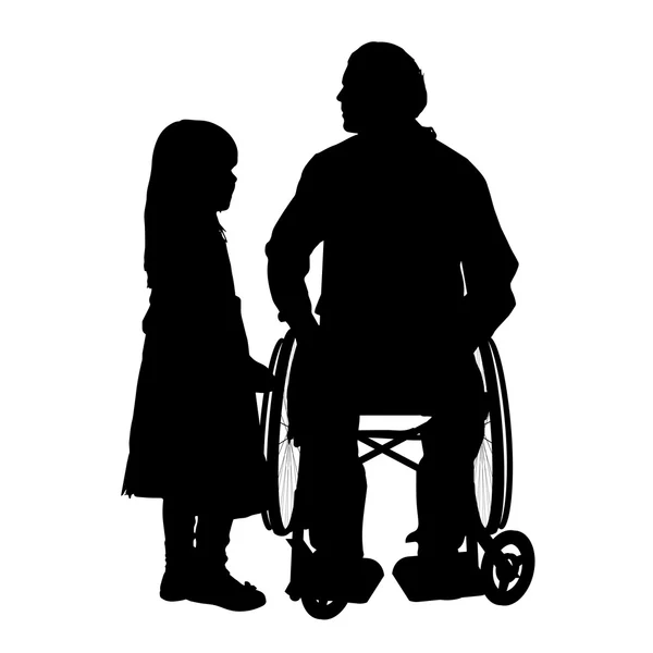 Man  in  wheelchair with  daughter. — Stock Vector