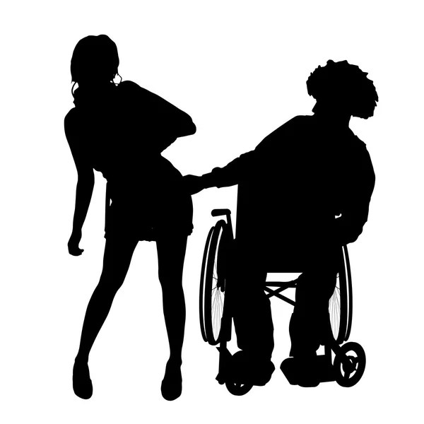 Man in wheelchair with girl. — Stock Vector