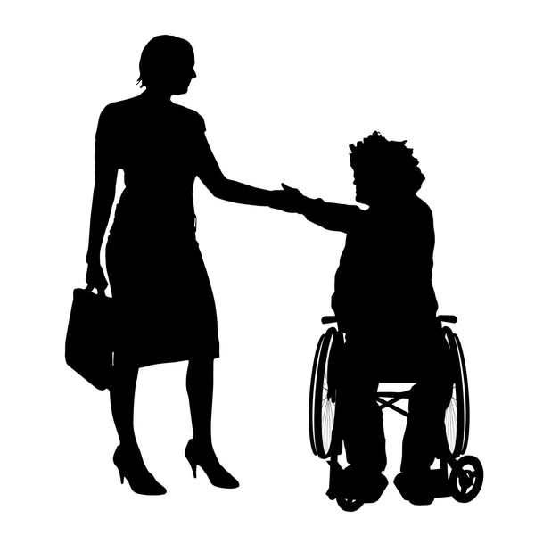 Man in wheelchair with girl. — Stock Vector