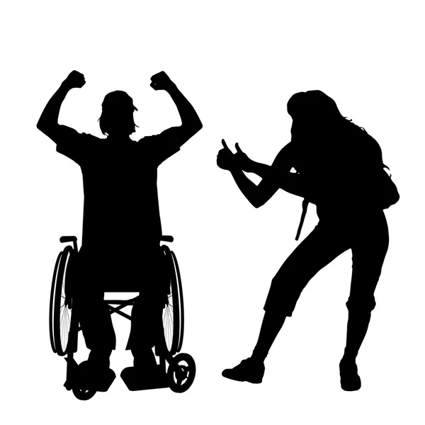 Man in wheelchair with girl. — Stock Vector