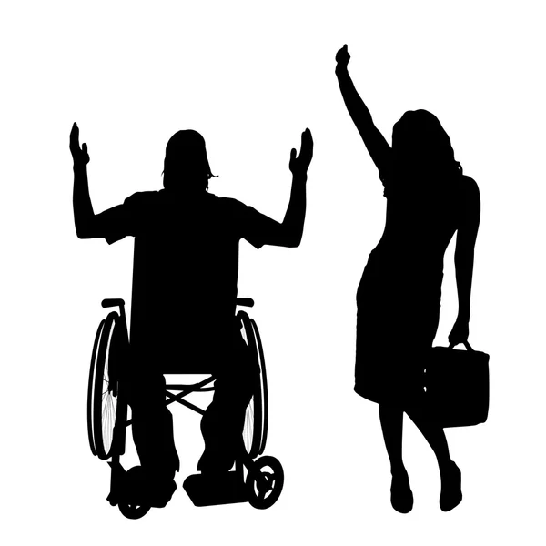 Man in wheelchair with girl. — Stock Vector