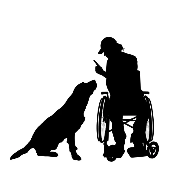 Man  in  wheelchair with  dog. — Stock Vector