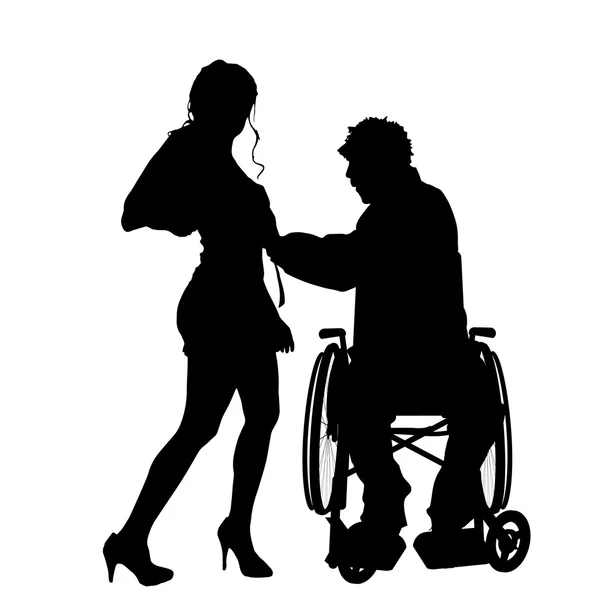 Man in wheelchair with girl. — Stock Vector