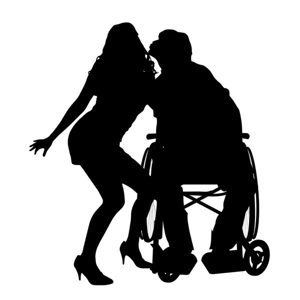 Człowiek na wózku inwalidzkim z dziewczyna. — Wektor stockowy