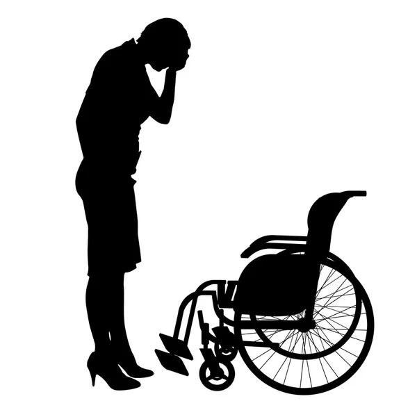 Femme pleurant au fauteuil roulant . — Image vectorielle