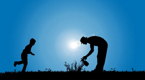 Famiglia che lavora in giardino. — Vettoriale Stock