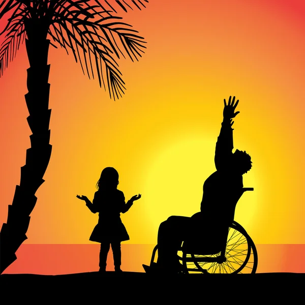 Familie, die im Rollstuhl sitzt. — Stockvektor