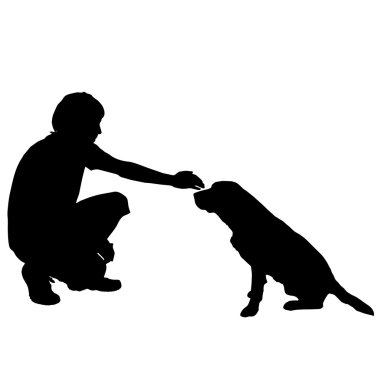 Köpekli adam silüeti.