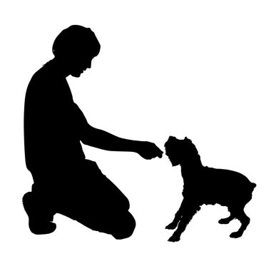 Köpekli adam silüeti.