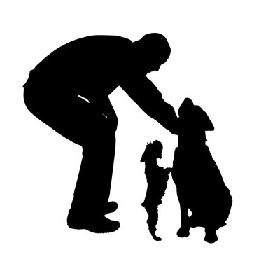 Bir köpeği olan adam silüeti
