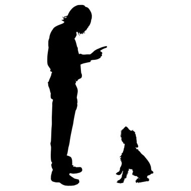 Köpekli adam silüeti.