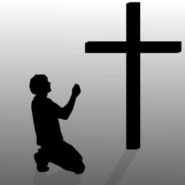 Man who kneels near cross.