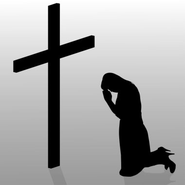 Woman who kneels near cross.