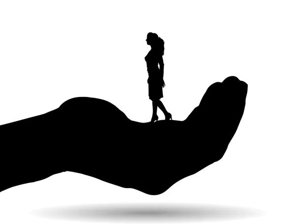 Silhouette di una donna su palmo — Vettoriale Stock