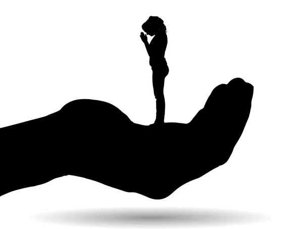 Silhuetten av en kvinna på palm — Stock vektor