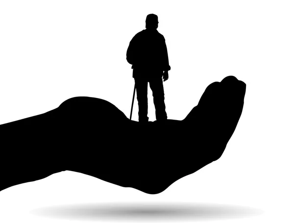 Silhouette eines Mannes auf der Handfläche — Stockvektor