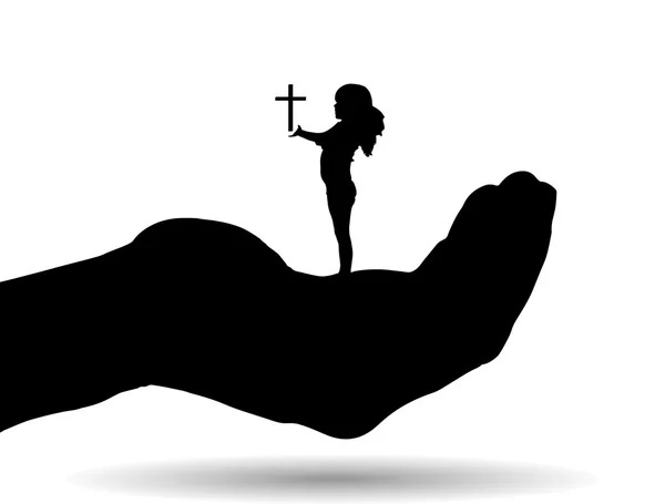 Silhouette de fille sur la paume — Image vectorielle