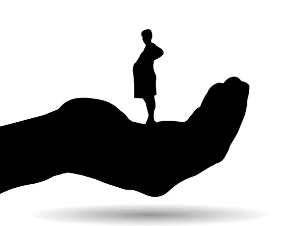 Silhouette einer Frau auf der Handfläche — Stockvektor