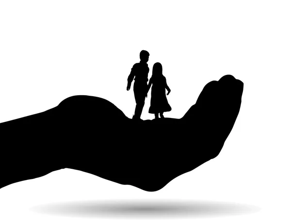 Silhouette of  siblings on palm — Stock Vector