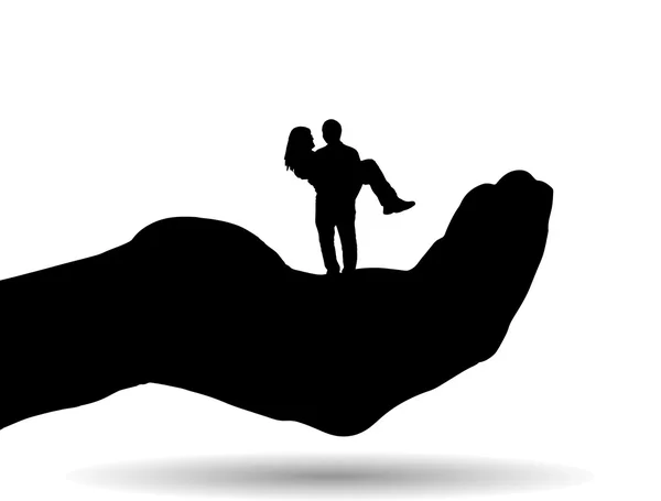 Silhouette de couple sur la paume — Image vectorielle