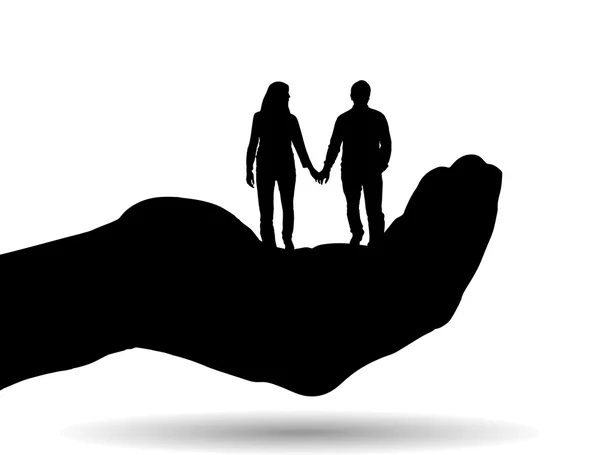 Silhouette of couple on palm — Stock Vector