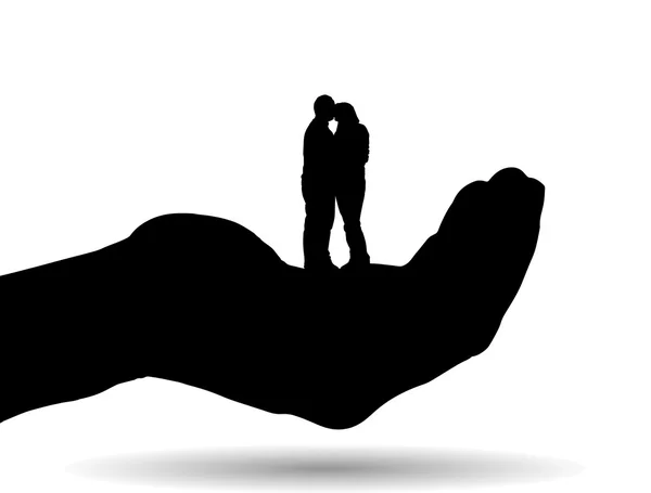 Silhouette of couple on palm — Stock Vector