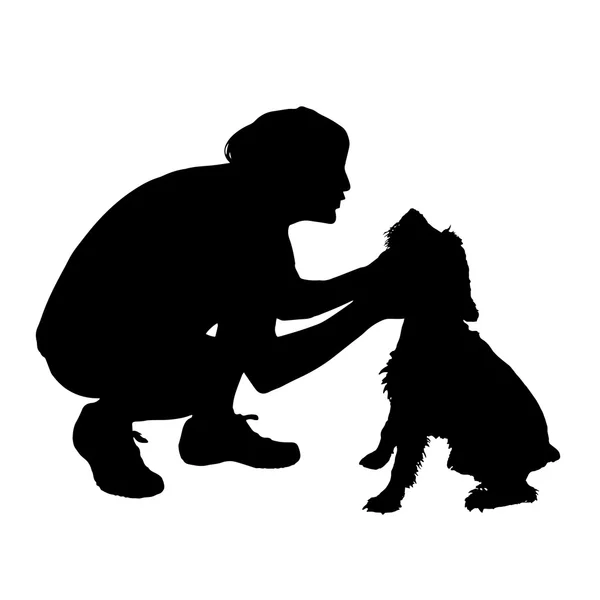 Silhouette des Menschen mit Hund. — Stockvektor