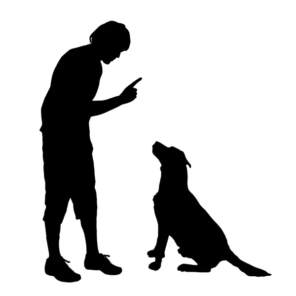 La silueta del hombre con el perro . — Vector de stock