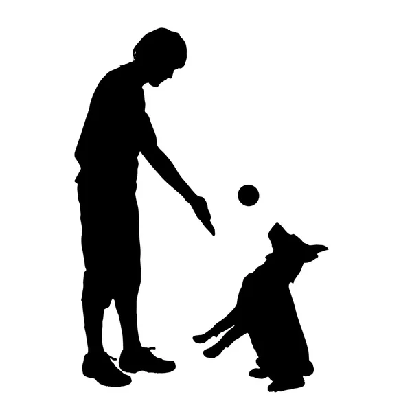 Silhouette des Menschen mit Hund. — Stockvektor