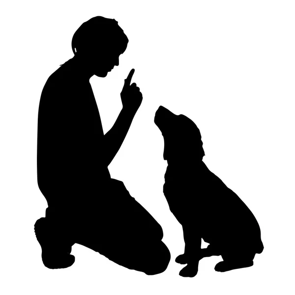Σιλουέτα του ανθρώπου με ένα σκυλί. — Διανυσματικό Αρχείο