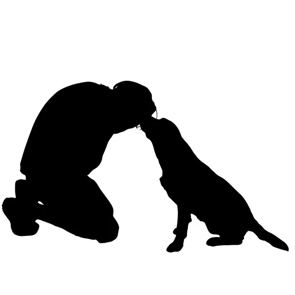 Silhouet van man met een hond.. — Stockvector