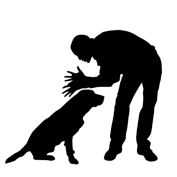 Silhouette dell'uomo con un cane . — Vettoriale Stock