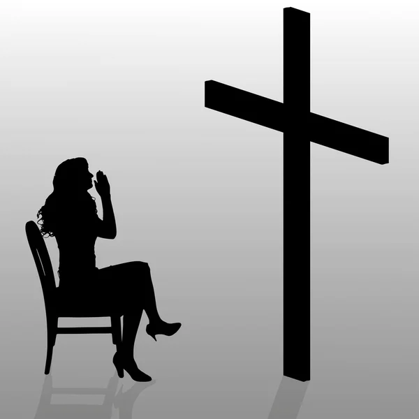 Kobieta, która siedzi w pobliżu Krzyża. — Wektor stockowy