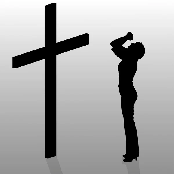 Femme qui reste près de la croix . — Image vectorielle