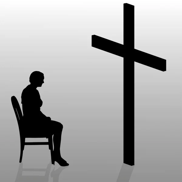Žena, která sedí u kříže. — Stockový vektor