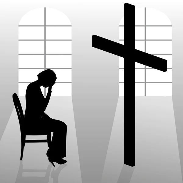 Donna che prega in chiesa . — Vettoriale Stock