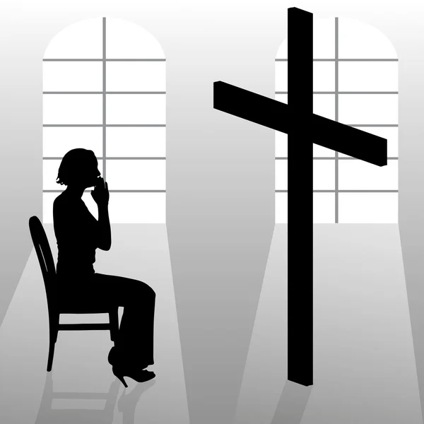 Kobieta, która modli się w kościele. — Wektor stockowy